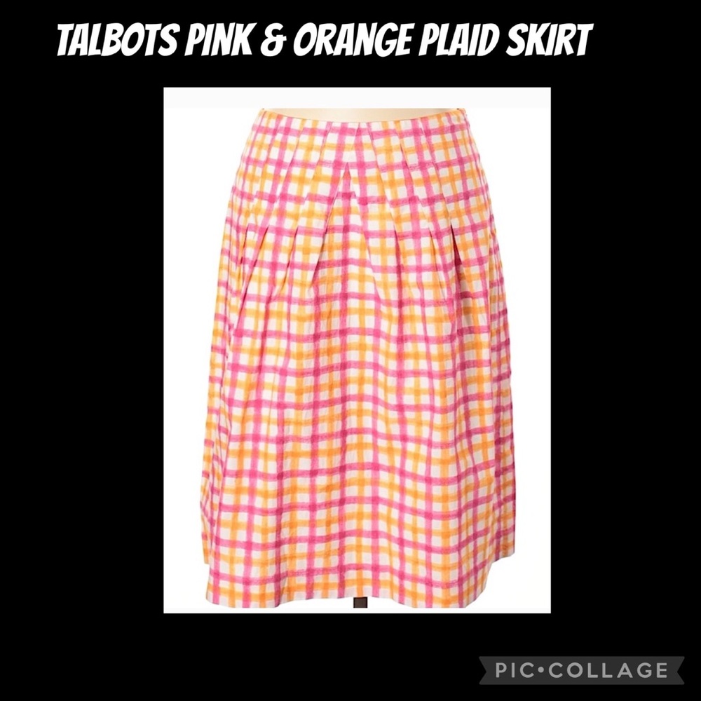 🍊 Summer-perfect, pink, orange and white plaid skirt, Talbots, 6 petite 🌺